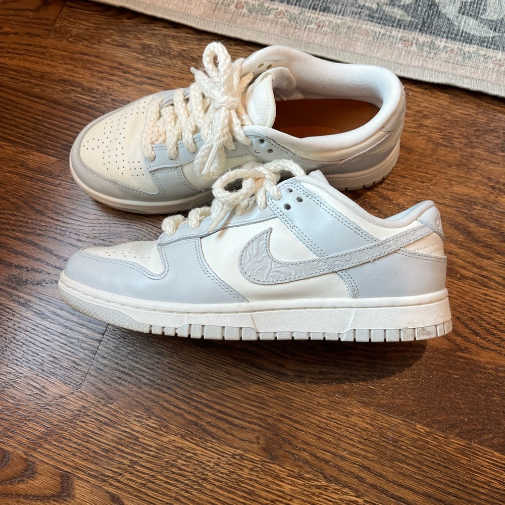 Womens Nike Dunks light blue and white sneakers